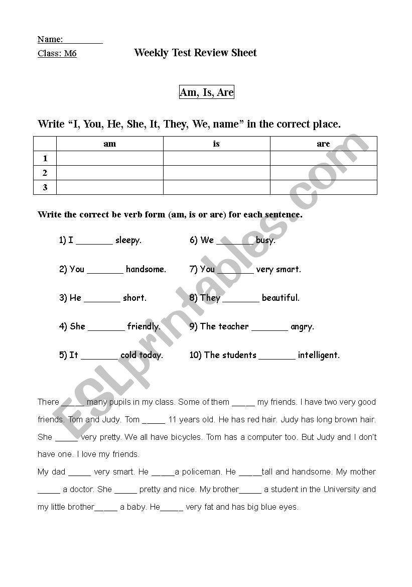 To Be Verb worksheet