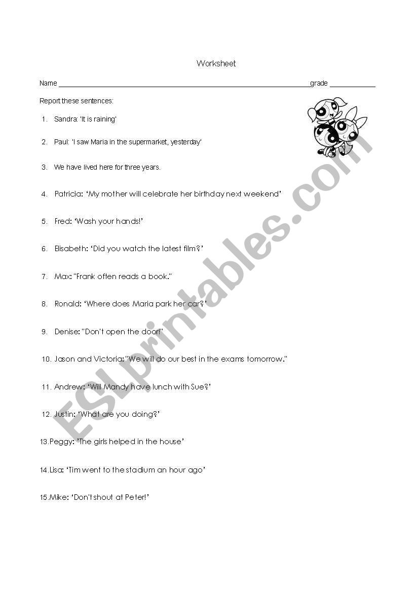 reported speech worksheet