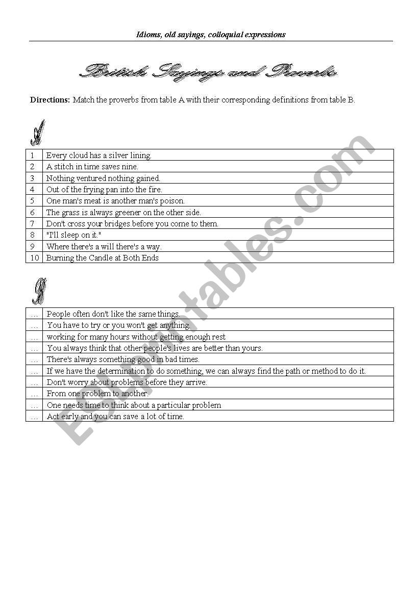 British proverbs worksheet
