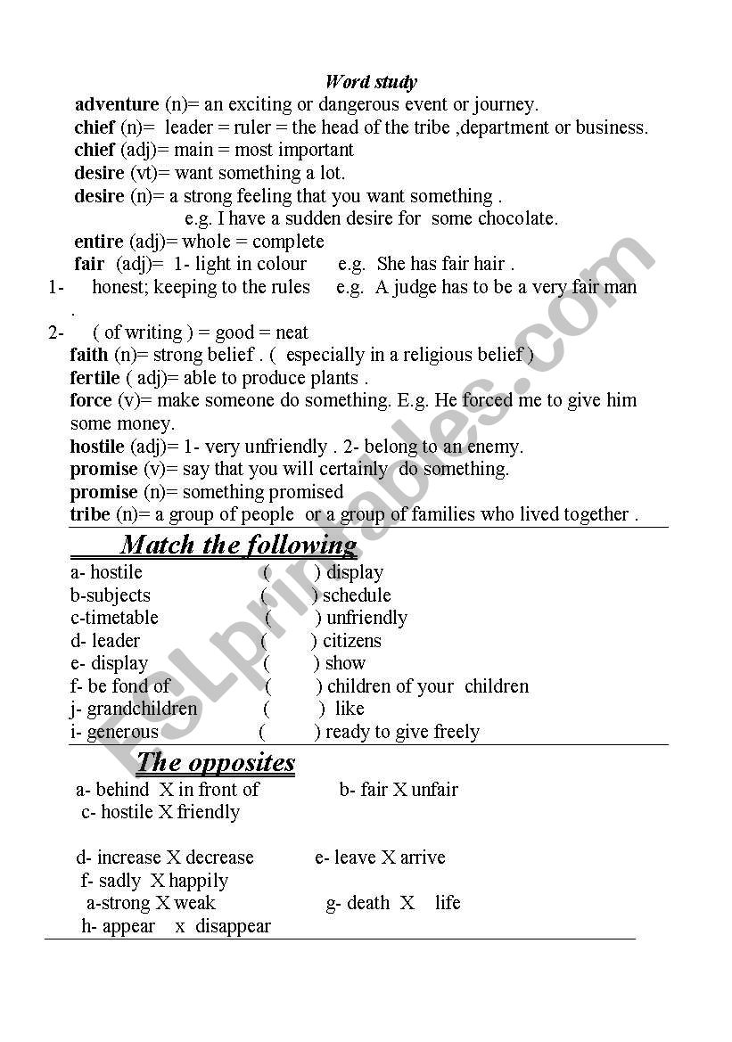 definitions & exercises  worksheet