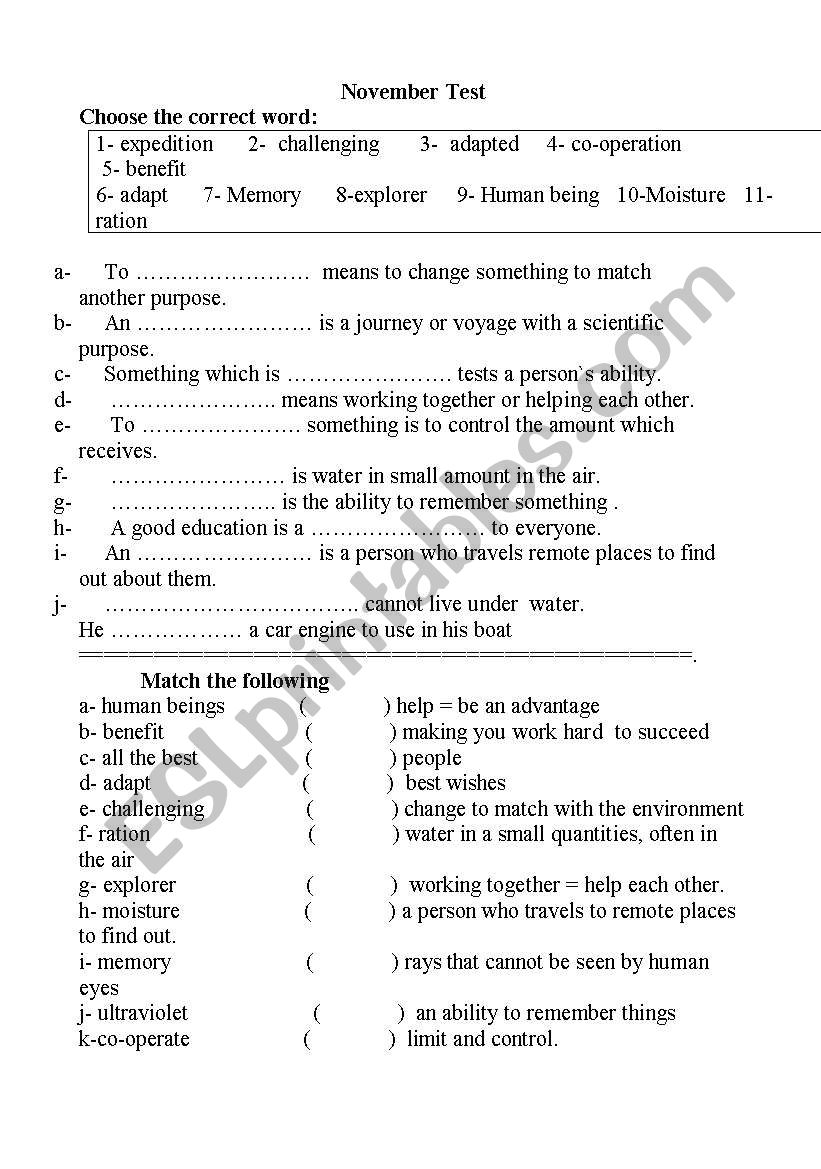 Multiple choice & match  worksheet