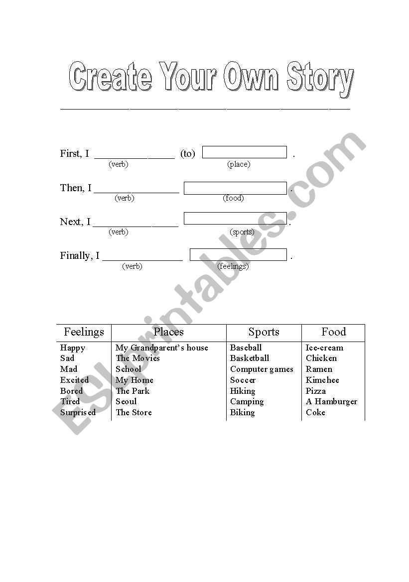 Create Your Own Story worksheet