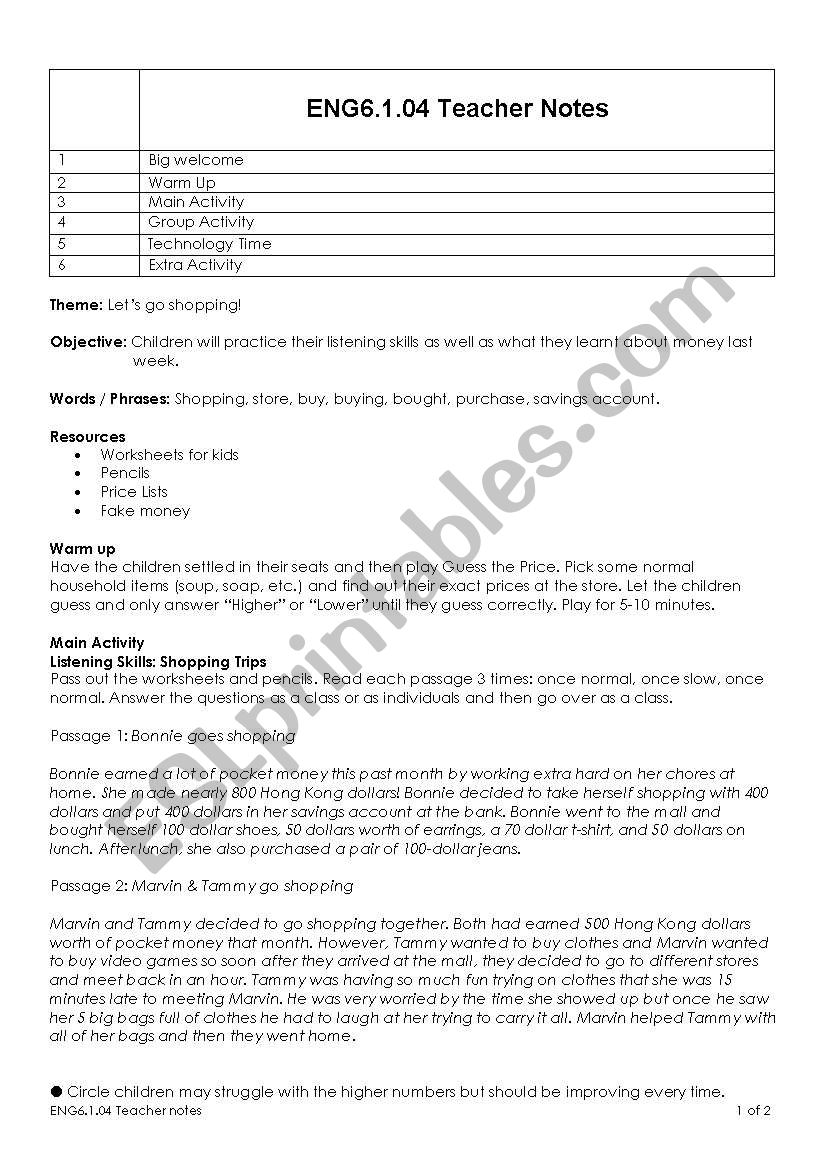 Lets go shopping! worksheet