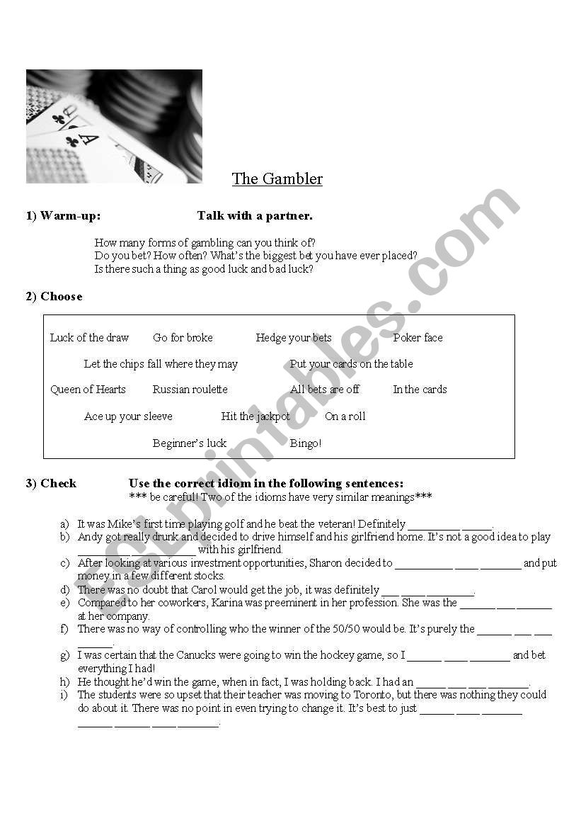 Gambling Idioms worksheet