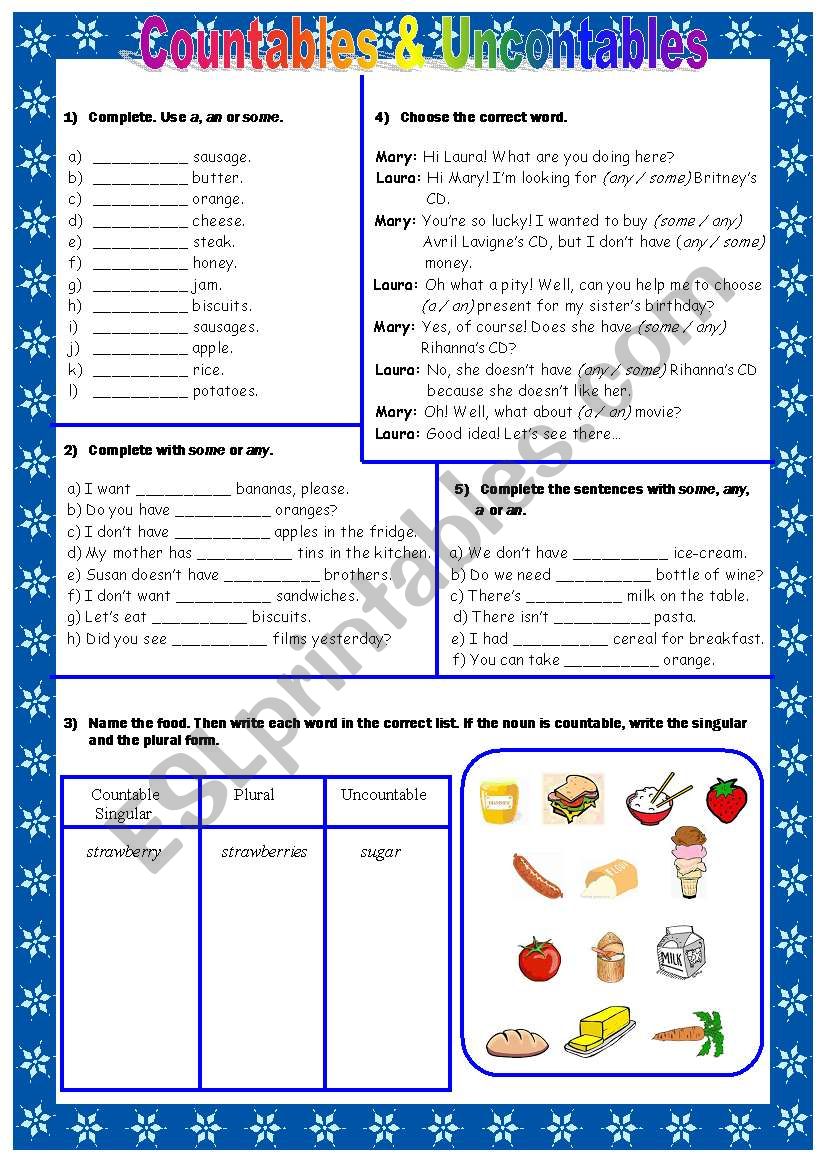 Countables & Uncontables Nouns: A / An / Some / Any