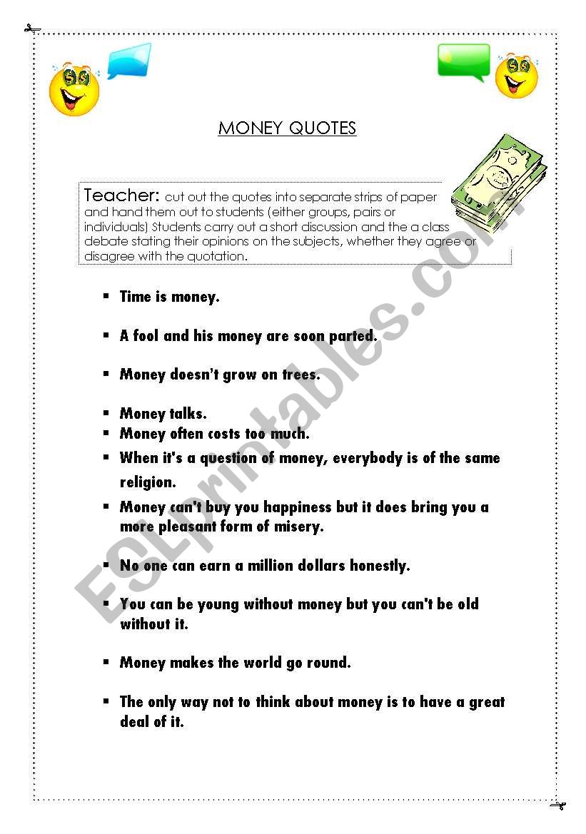 Money Talks!!! worksheet