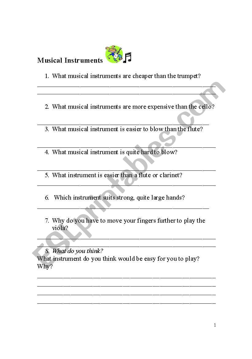 Music Instrument worksheet