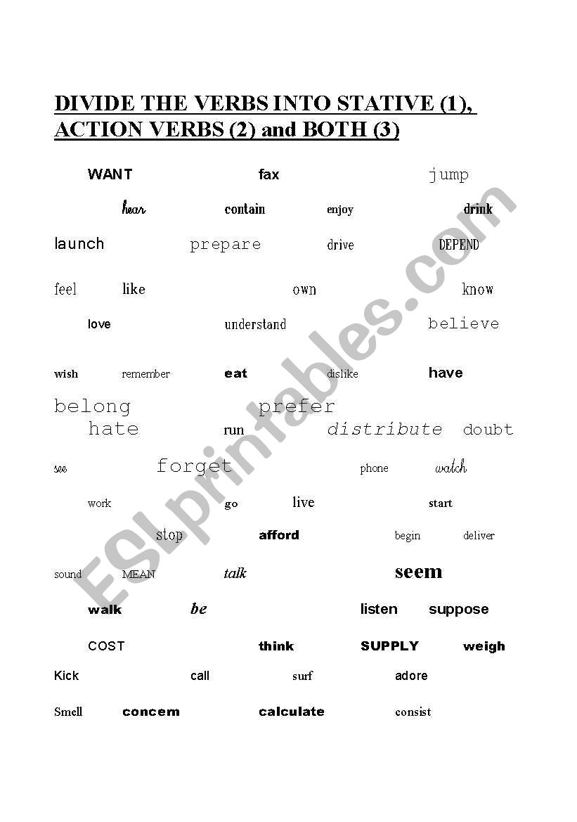 Stative vs activity verbs worksheet