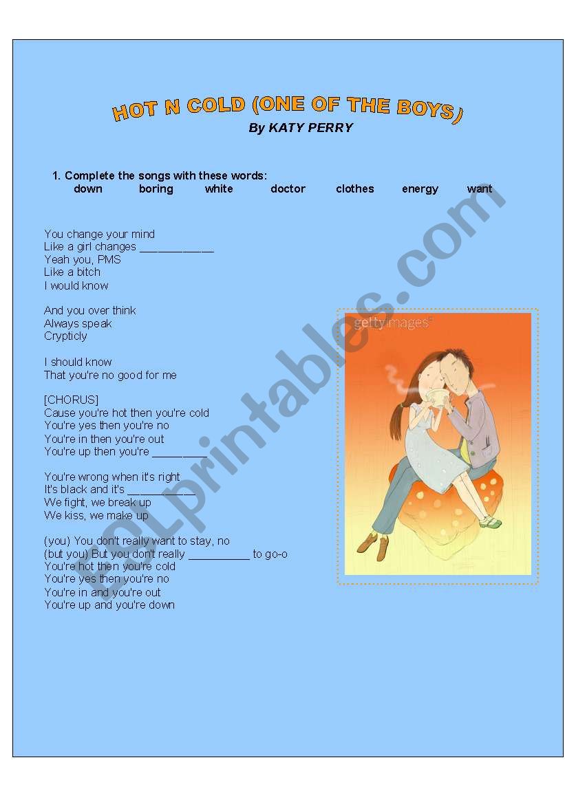 Hot N Cold by Katy Perry worksheet