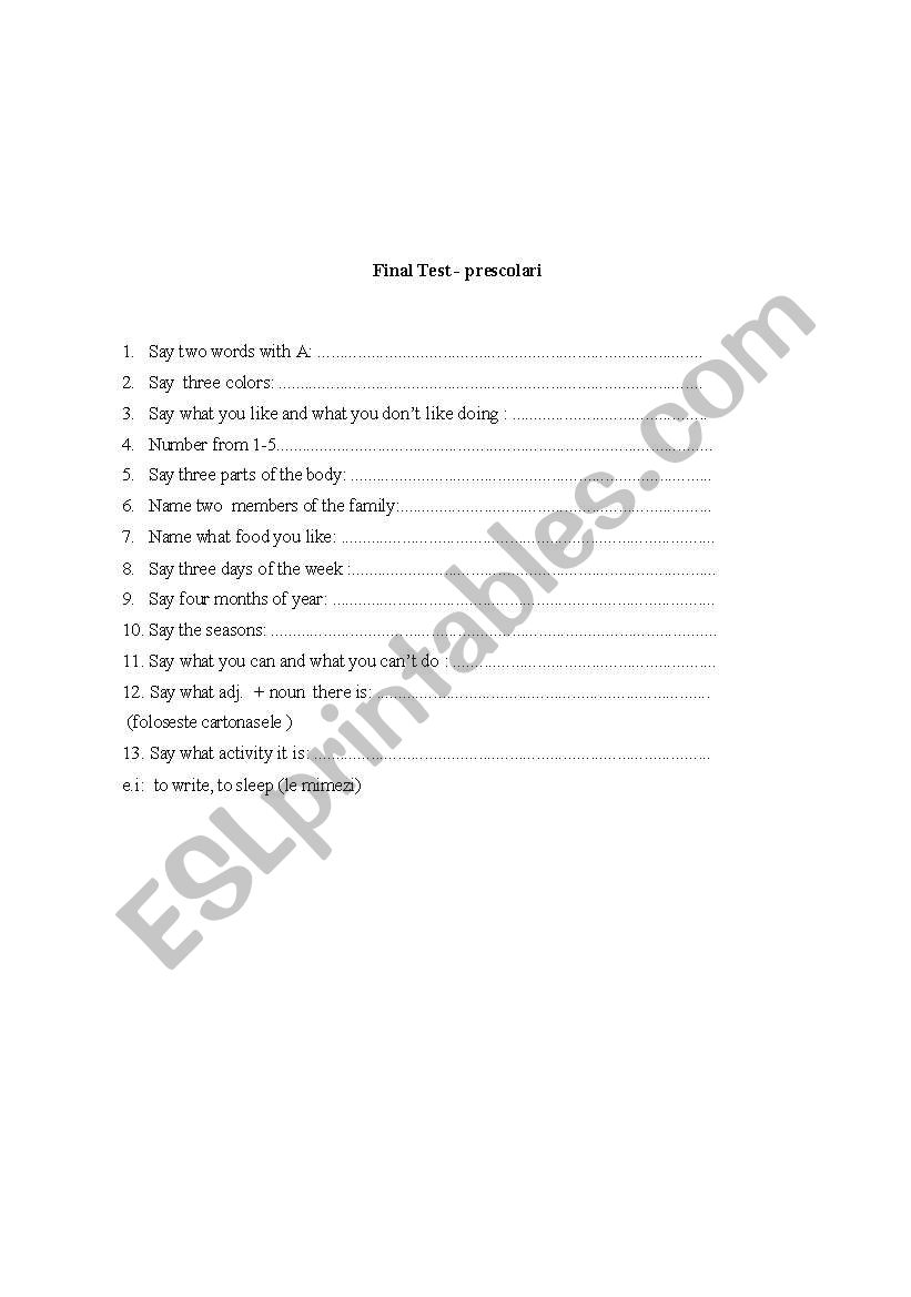 test  preschoolers worksheet
