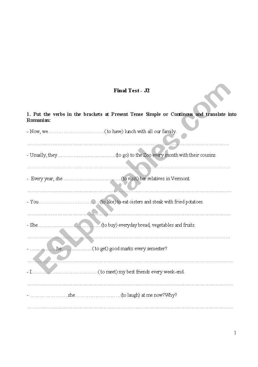 final test juniors worksheet