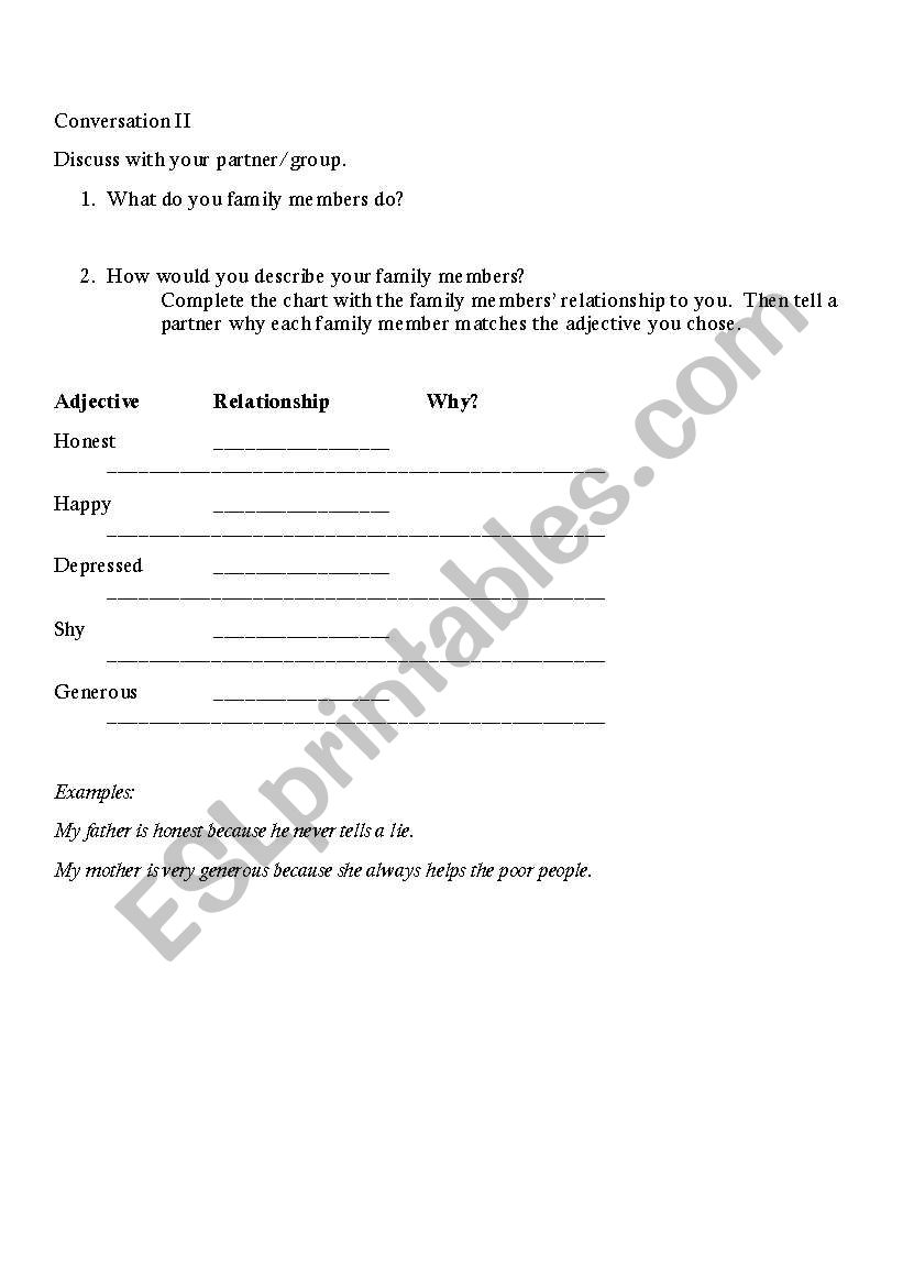 Family  - Conversations worksheet