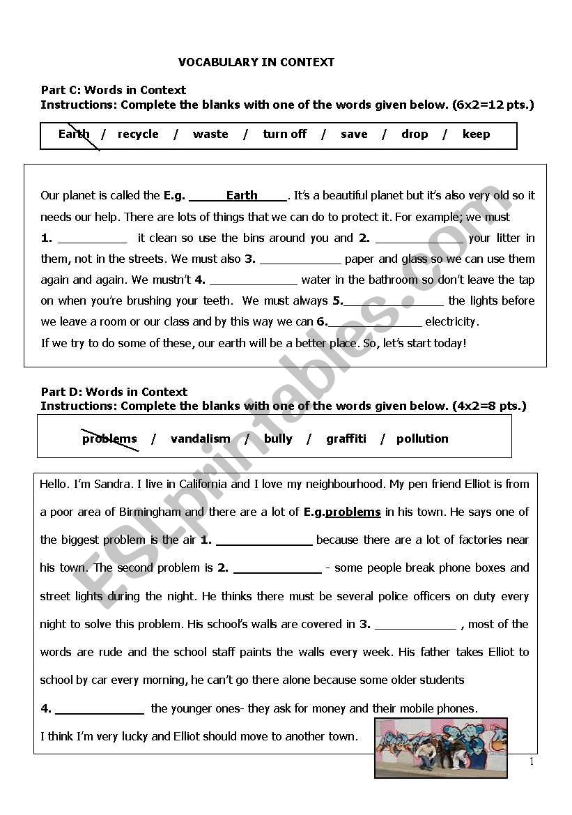 worksheet for fourth graders including vocabulary, reading and grammar