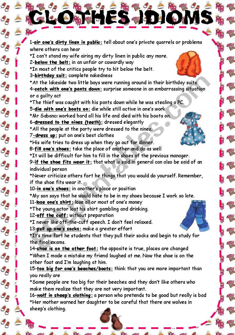 Common Clothes Idioms worksheet