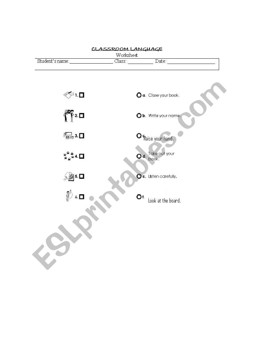 Classroom Language worksheet