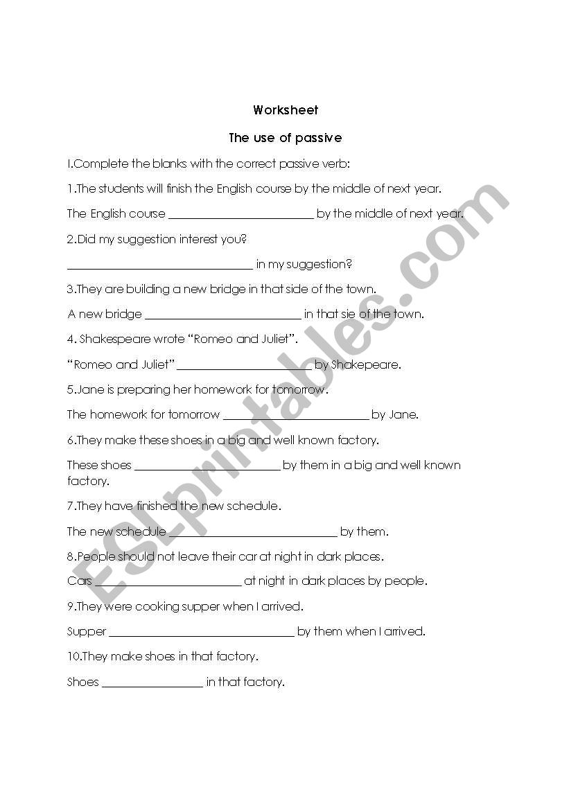 Passive exercises worksheet
