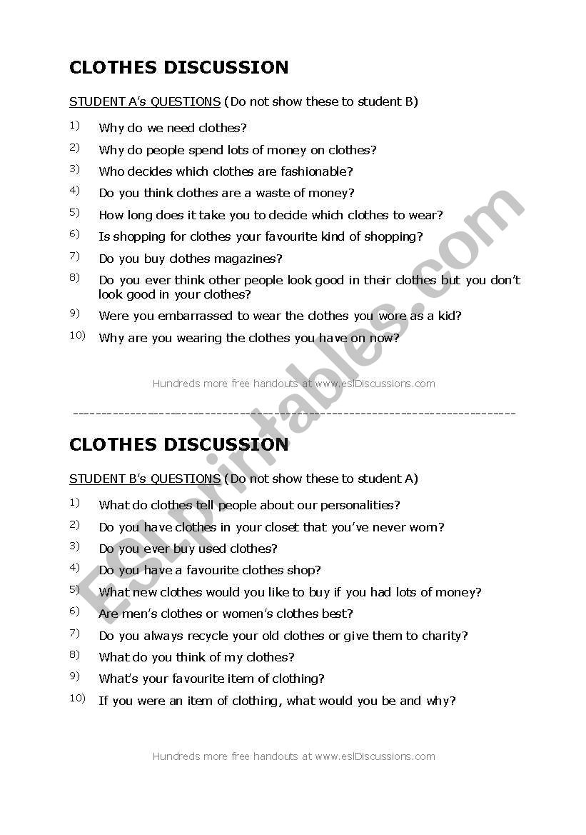 clothes worksheet