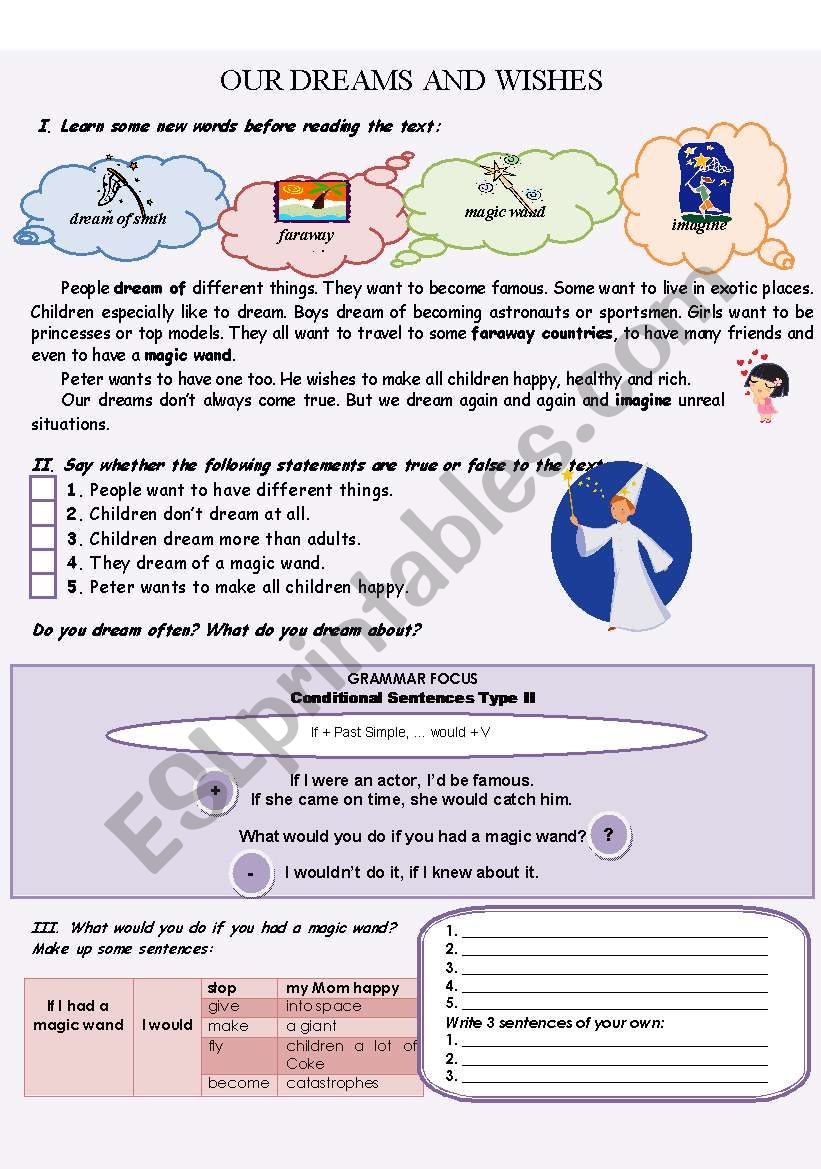 OUR DREAMS AND WISHES worksheet