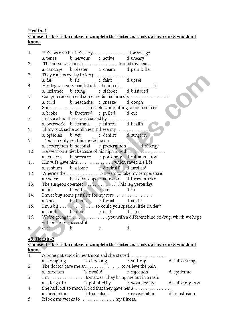Health worksheet