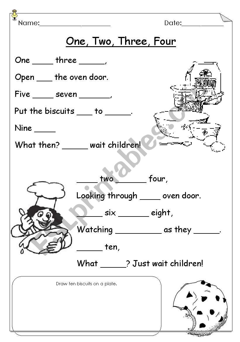 Cloze activity: 1, 2, 3, 4 worksheet