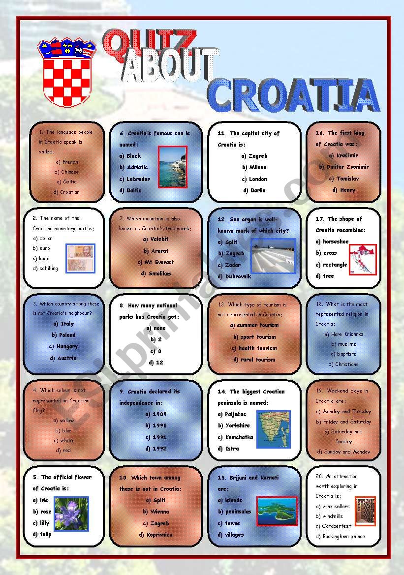 A quiz about Croatia worksheet