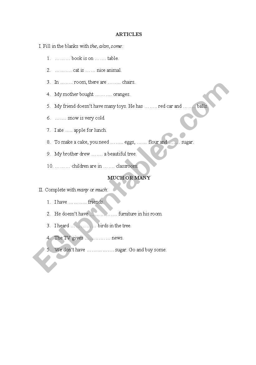 Fill-in exercise worksheet