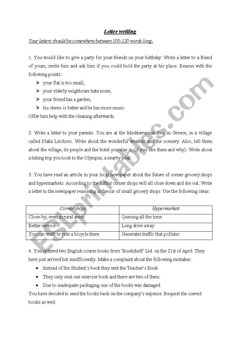 Writing Letters worksheet