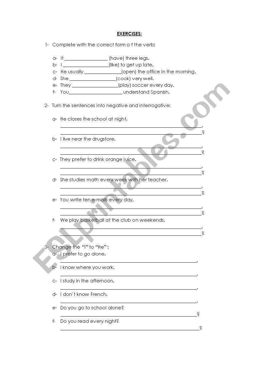 simple present worksheet