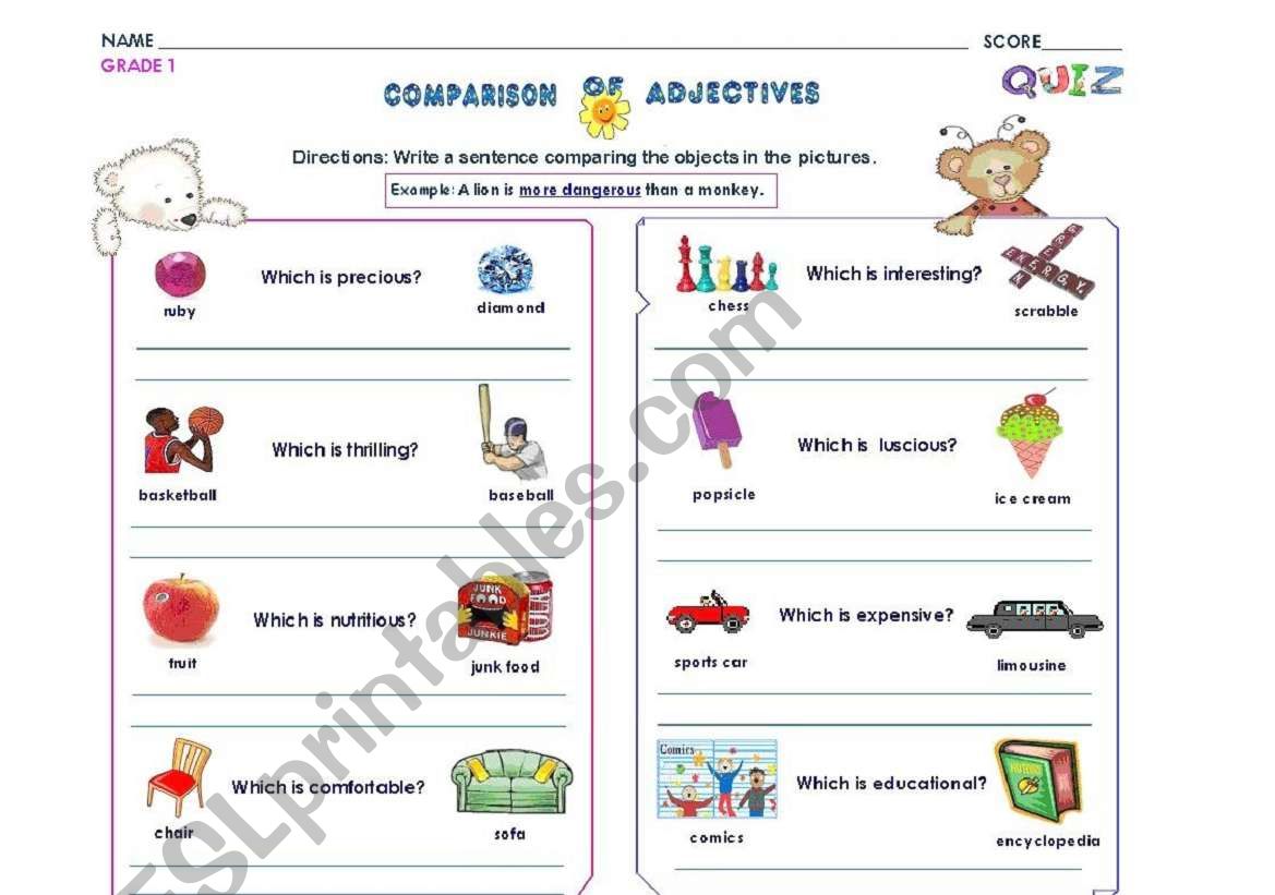 Adjectives comparison worksheet
