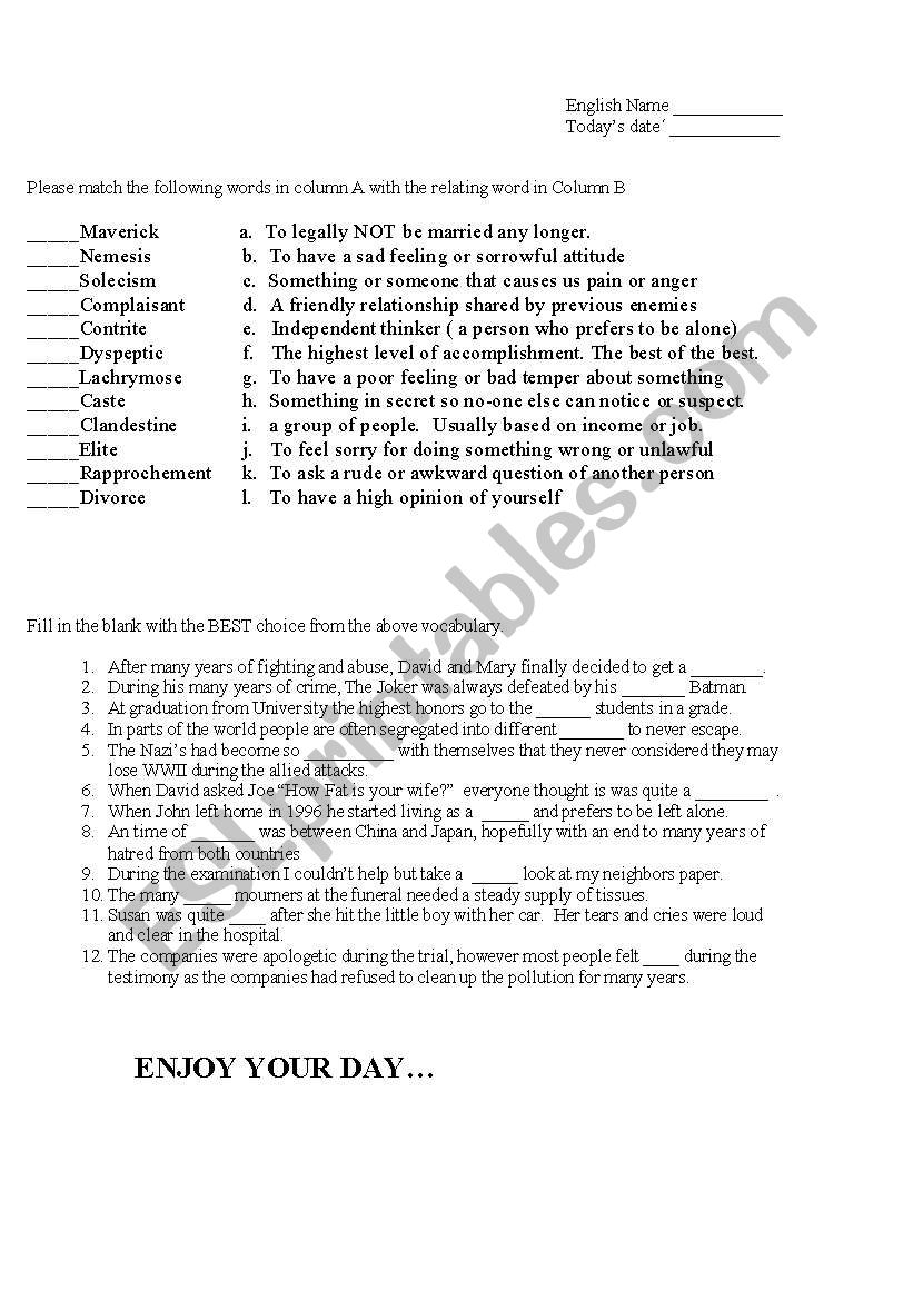 GRE Quiz worksheet