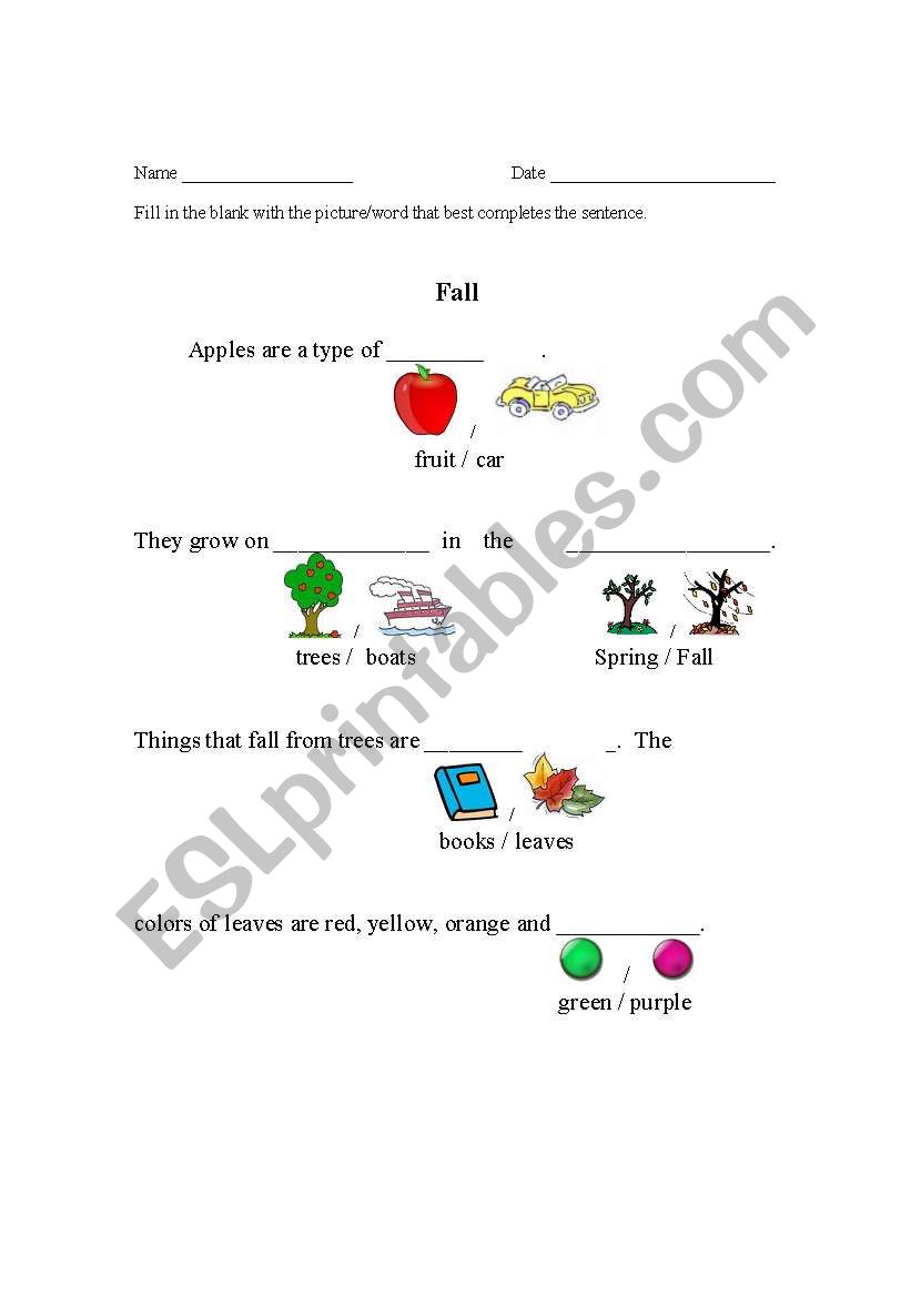 Fall Season Worksheet worksheet