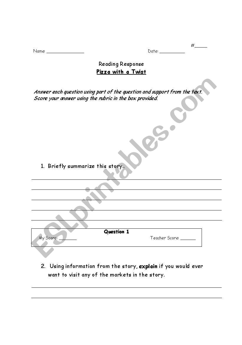 reading questionare worksheet