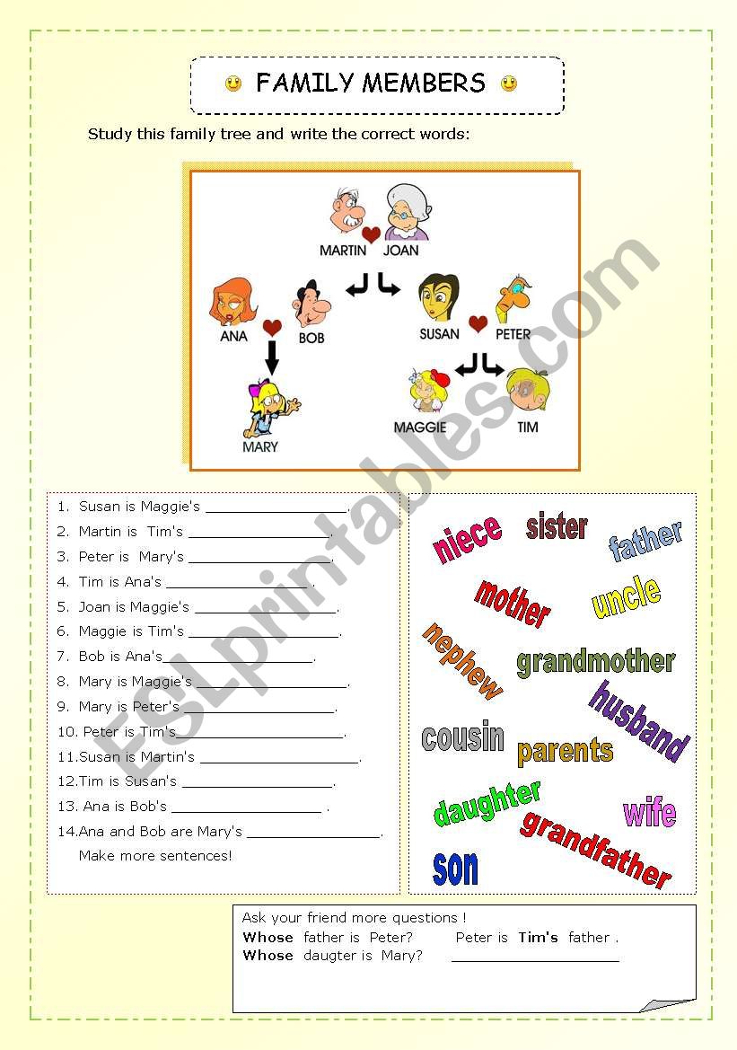 Family members worksheet