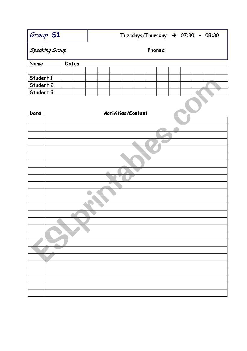 Classes Control worksheet