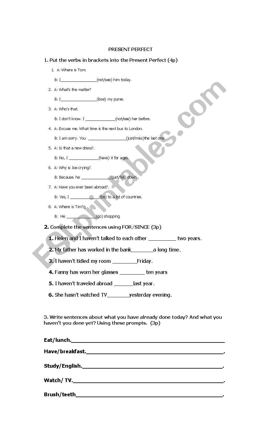 Present Perfect worksheet