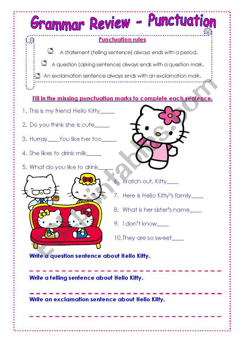 Punctuation with Hello Kitty worksheet