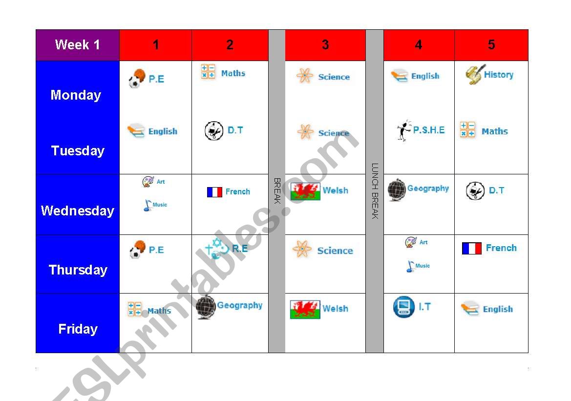 Blank high school Timetable with images