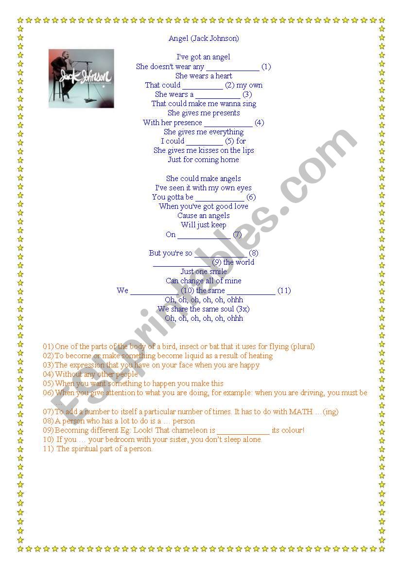 Angel - Jack Johnson worksheet