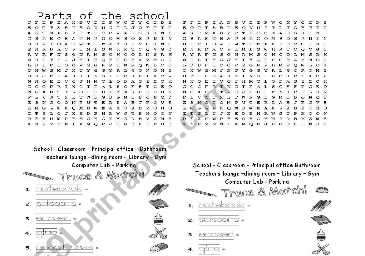 Parts of the school worksheet