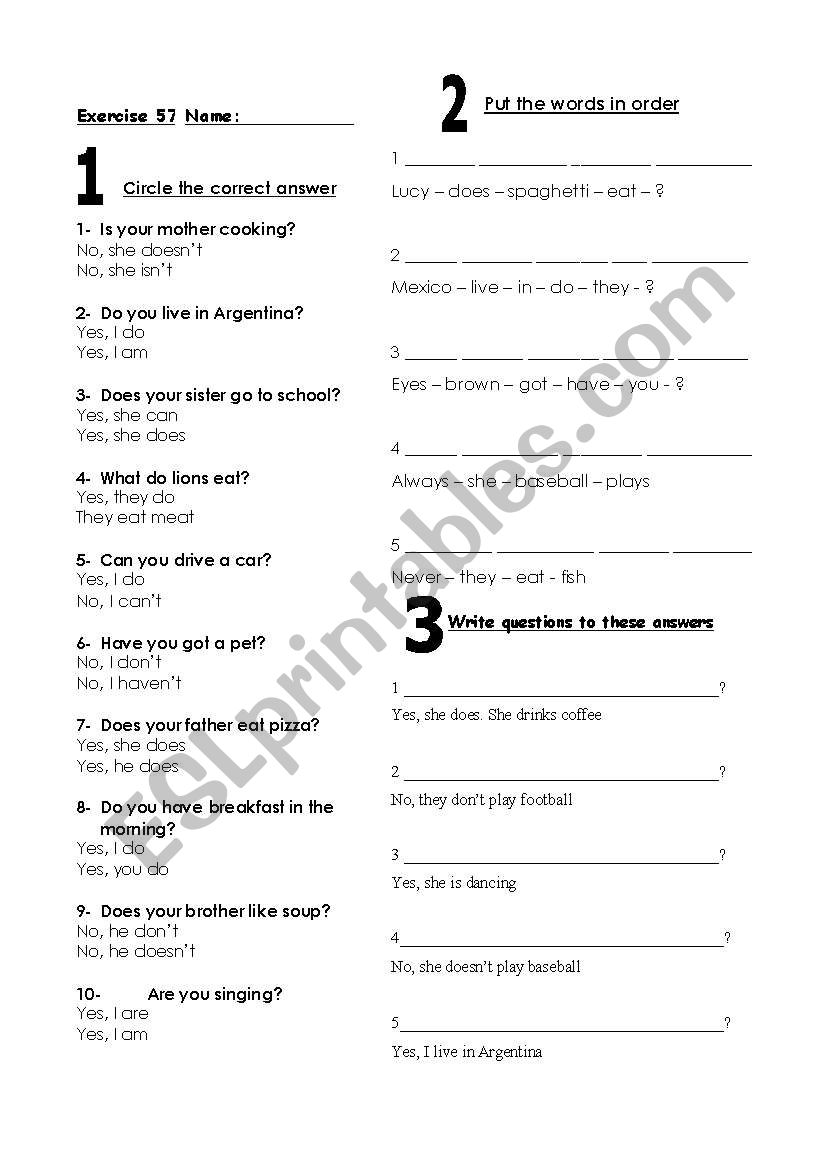 simple present homework worksheet