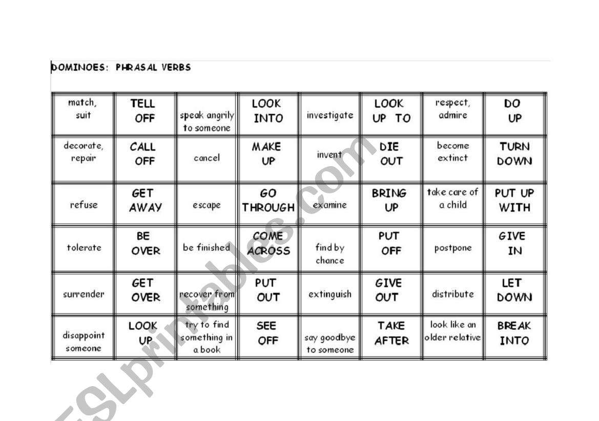 PHRASAL VERBS DOMINO worksheet