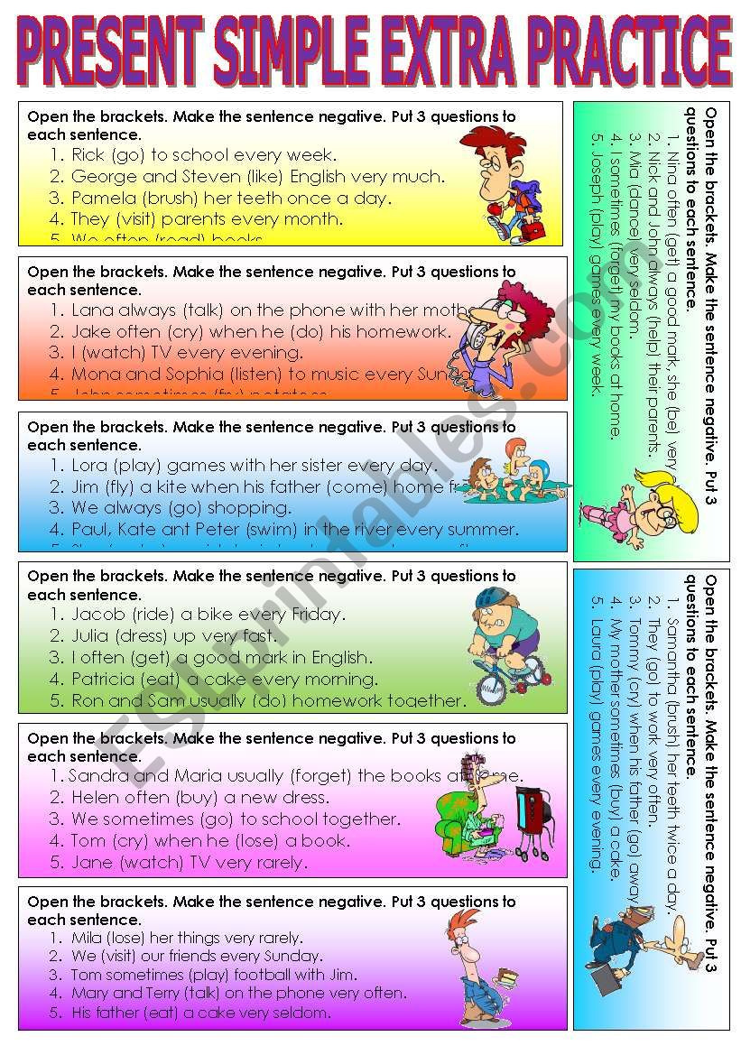 8x5 SENTENCES TO PRACTICE PRESENT SIMPLE. 