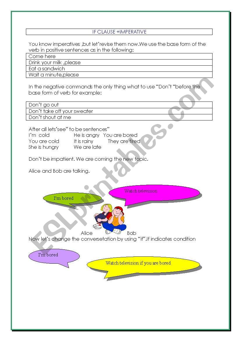 f clause + imperatives worksheet