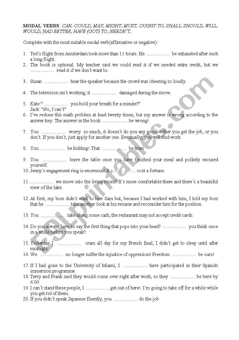 Modal Verbs worksheet