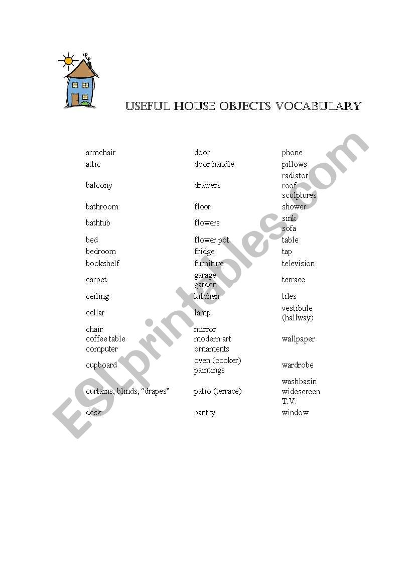 Useful House Vocabulary worksheet