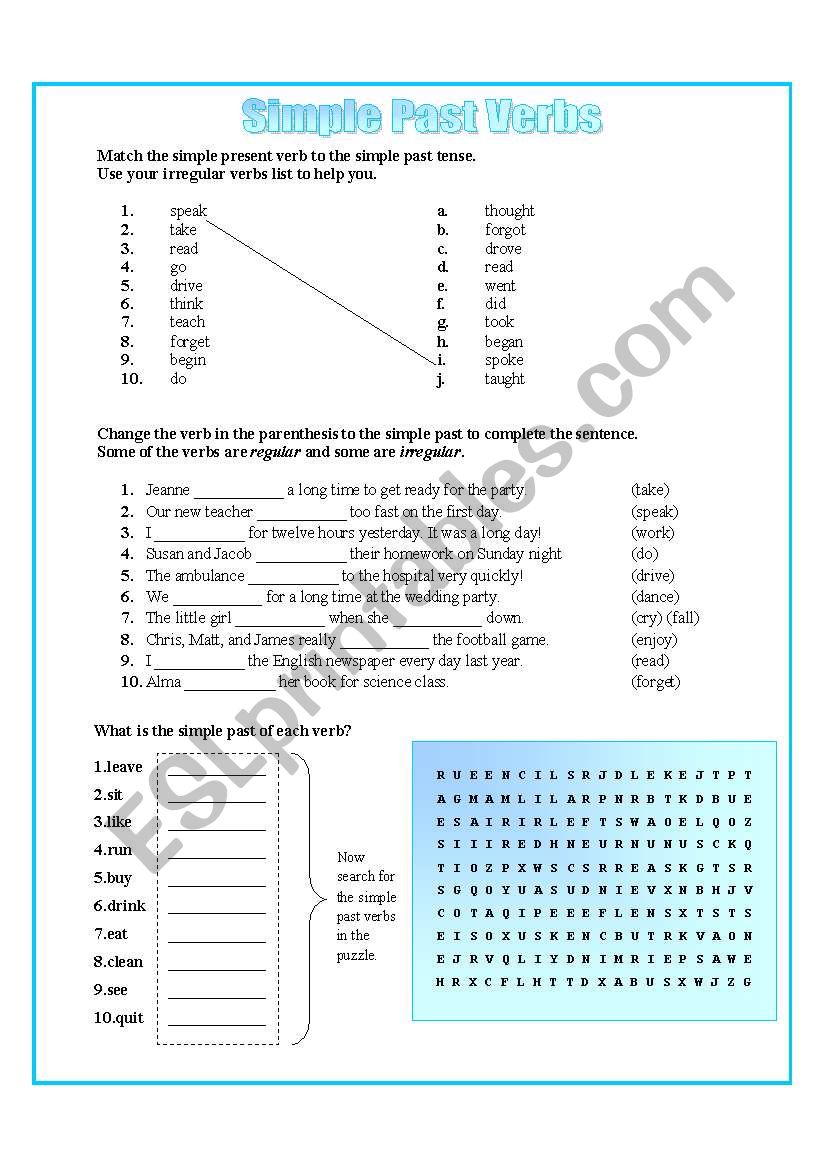 Irregular Verbs Worksheet worksheet