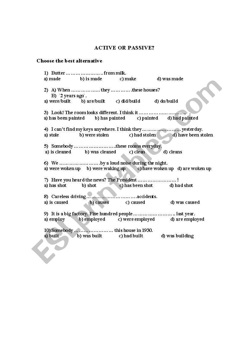 active or passive worksheet