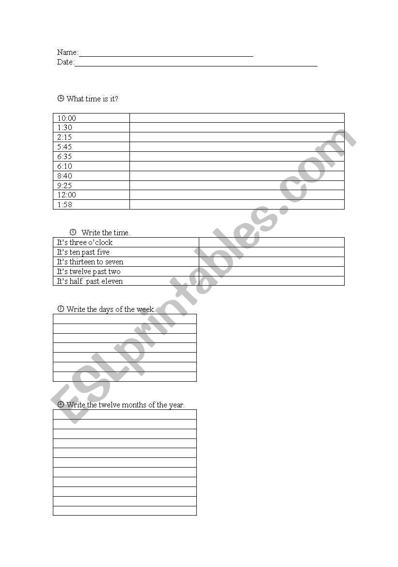 What time is it? worksheet