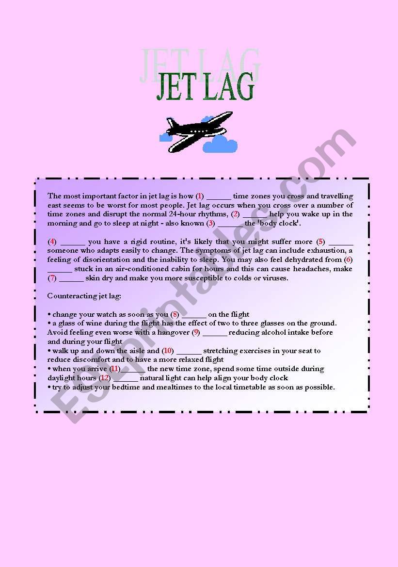 Jet Lag worksheet