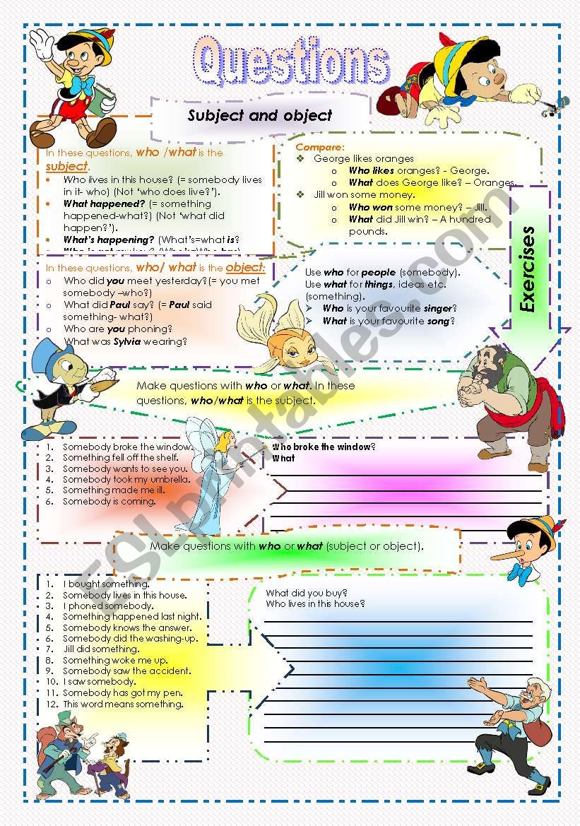 Subject and object questions worksheet